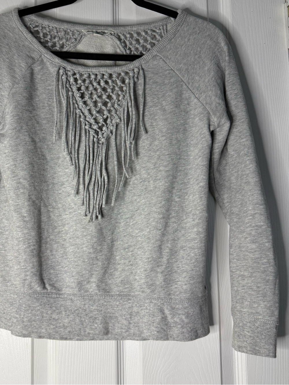 Boho Western Womens Size Small Tassel Gray Long Sleeve Lightweight Amer Eagle
